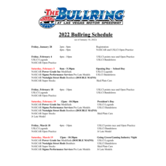 2022 Bullring Schedule